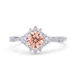 Halo Art Deco Bridal Wedding Engagement Ring Rhodium Plated Round Simulated Cubic Zirconia 925 Sterling Silver