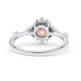 Halo Art Deco Bridal Wedding Engagement Ring Rhodium Plated Round Simulated Cubic Zirconia 925 Sterling Silver