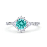 Halo Art Deco Bridal Wedding Engagement Ring Rhodium Plated Round Simulated Cubic Zirconia 925 Sterling Silver