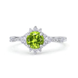 Halo Art Deco Bridal Wedding Engagement Ring Rhodium Plated Round Simulated Cubic Zirconia 925 Sterling Silver