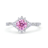 Halo Art Deco Bridal Wedding Engagement Ring Rhodium Plated Round Simulated Cubic Zirconia 925 Sterling Silver