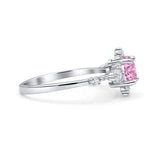 Halo Art Deco Bridal Wedding Engagement Ring Rhodium Plated Round Simulated Cubic Zirconia 925 Sterling Silver