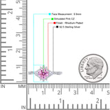 Halo Art Deco Bridal Wedding Engagement Ring Rhodium Plated Round Simulated Cubic Zirconia 925 Sterling Silver