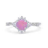 Halo Art Deco Bridal Wedding Engagement Ring Rhodium Plated Round Simulated Cubic Zirconia 925 Sterling Silver