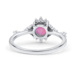 Halo Art Deco Bridal Wedding Engagement Ring Rhodium Plated Round Simulated Cubic Zirconia 925 Sterling Silver