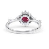 Halo Art Deco Bridal Wedding Engagement Ring Rhodium Plated Round Simulated Cubic Zirconia 925 Sterling Silver