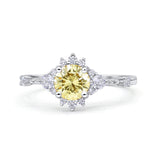 Halo Art Deco Bridal Wedding Engagement Ring Rhodium Plated Round Simulated Cubic Zirconia 925 Sterling Silver