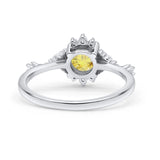 Halo Art Deco Bridal Wedding Engagement Ring Rhodium Plated Round Simulated Cubic Zirconia 925 Sterling Silver