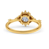 Halo Art Deco Bridal Wedding Engagement Ring Rhodium Plated Round Simulated Cubic Zirconia 925 Sterling Silver