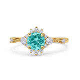 Halo Art Deco Bridal Wedding Engagement Ring Rhodium Plated Round Simulated Cubic Zirconia 925 Sterling Silver