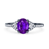 Art Deco Oval Wedding Engagement Ring Rhodium Plated Simulated Cubic Zirconia 925 Sterling Silver