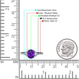 Art Deco Oval Wedding Engagement Ring Rhodium Plated Simulated Cubic Zirconia 925 Sterling Silver