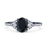 Art Deco Oval Wedding Engagement Ring Rhodium Plated Simulated Cubic Zirconia 925 Sterling Silver