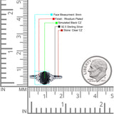 Art Deco Oval Wedding Engagement Ring Rhodium Plated Simulated Cubic Zirconia 925 Sterling Silver