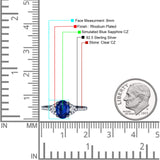 Art Deco Oval Wedding Engagement Ring Rhodium Plated Simulated Cubic Zirconia 925 Sterling Silver