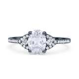 Art Deco Oval Wedding Engagement Ring Rhodium Plated Simulated Cubic Zirconia 925 Sterling Silver