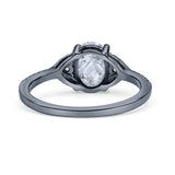 Art Deco Oval Wedding Engagement Ring Rhodium Plated Simulated Cubic Zirconia 925 Sterling Silver