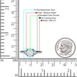 Art Deco Oval Wedding Engagement Ring Rhodium Plated Simulated Cubic Zirconia 925 Sterling Silver