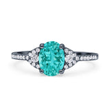 Art Deco Oval Wedding Engagement Ring Rhodium Plated Simulated Cubic Zirconia 925 Sterling Silver