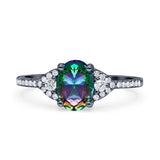 Art Deco Oval Wedding Engagement Ring Rhodium Plated Simulated Cubic Zirconia 925 Sterling Silver