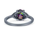 Art Deco Oval Wedding Engagement Ring Rhodium Plated Simulated Cubic Zirconia 925 Sterling Silver