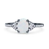 Art Deco Oval Wedding Engagement Ring Rhodium Plated Simulated Cubic Zirconia 925 Sterling Silver