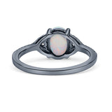 Art Deco Oval Wedding Engagement Ring Rhodium Plated Simulated Cubic Zirconia 925 Sterling Silver