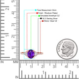 Art Deco Oval Wedding Engagement Ring Rhodium Plated Simulated Cubic Zirconia 925 Sterling Silver