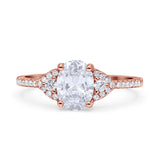 Art Deco Oval Wedding Engagement Ring Rhodium Plated Simulated Cubic Zirconia 925 Sterling Silver