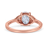 Art Deco Oval Wedding Engagement Ring Rhodium Plated Simulated Cubic Zirconia 925 Sterling Silver