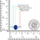 Art Deco Oval Wedding Engagement Ring Rhodium Plated Simulated Cubic Zirconia 925 Sterling Silver