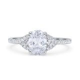 Art Deco Oval Wedding Engagement Ring Rhodium Plated Simulated Cubic Zirconia 925 Sterling Silver