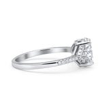 Art Deco Oval Wedding Engagement Ring Rhodium Plated Simulated Cubic Zirconia 925 Sterling Silver