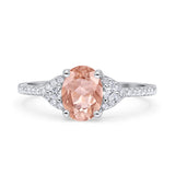 Art Deco Oval Wedding Engagement Ring Rhodium Plated Simulated Cubic Zirconia 925 Sterling Silver