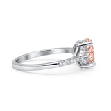 Art Deco Oval Wedding Engagement Ring Rhodium Plated Simulated Cubic Zirconia 925 Sterling Silver