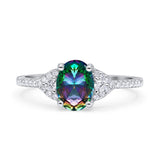 Art Deco Oval Wedding Engagement Ring Rhodium Plated Simulated Cubic Zirconia 925 Sterling Silver