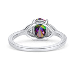 Art Deco Oval Wedding Engagement Ring Rhodium Plated Simulated Cubic Zirconia 925 Sterling Silver