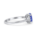 Art Deco Oval Wedding Engagement Ring Rhodium Plated Simulated Cubic Zirconia 925 Sterling Silver