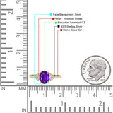 Art Deco Oval Wedding Engagement Ring Rhodium Plated Simulated Cubic Zirconia 925 Sterling Silver