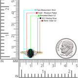 Art Deco Oval Wedding Engagement Ring Rhodium Plated Simulated Cubic Zirconia 925 Sterling Silver