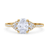 Art Deco Oval Wedding Engagement Ring Rhodium Plated Simulated Cubic Zirconia 925 Sterling Silver