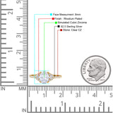 Art Deco Oval Wedding Engagement Ring Rhodium Plated Simulated Cubic Zirconia 925 Sterling Silver