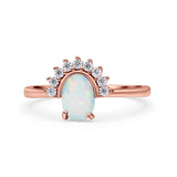 Oval Rhodium Plated Thumb Ring Statement Fashion Ring Lab Created Opal Simulated CZ 925 Sterling Silver