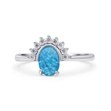 Oval Rhodium Plated Thumb Ring Statement Fashion Ring Lab Created Opal Simulated CZ 925 Sterling Silver