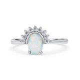 Oval Rhodium Plated Thumb Ring Statement Fashion Ring Lab Created Opal Simulated CZ 925 Sterling Silver