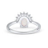 Oval Rhodium Plated Thumb Ring Statement Fashion Ring Lab Created Opal Simulated CZ 925 Sterling Silver