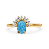 Oval Rhodium Plated Thumb Ring Statement Fashion Ring Lab Created Opal Simulated CZ 925 Sterling Silver