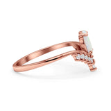 V Midi Chevron Oval Rhodium Plated Thumb Ring Statement Fashion Ring Lab Created Opal 925 Sterling Silver