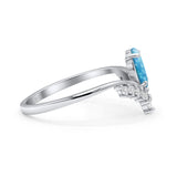 V Midi Chevron Oval Rhodium Plated Thumb Ring Statement Fashion Ring Lab Created Opal 925 Sterling Silver