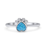 Heart Fashion Petite Dainty Thumb Statement Ring Lab Created Opal Simulated CZ 925 Sterling Silver